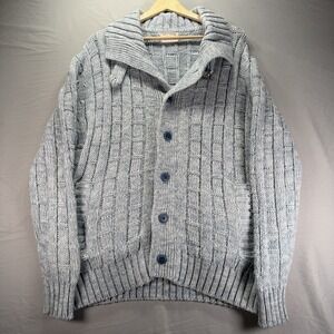 Vintage Thane Sweater Mens XL Light Blue Grandpa Cardigan Chunky Knit Fisherman